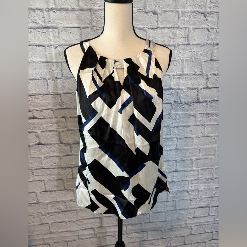 White House Black Market Black and White Geometric Blouse